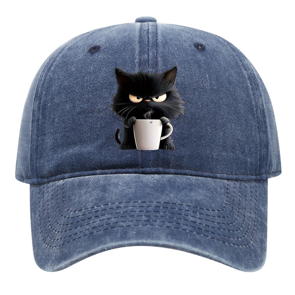 Washed Cat Print Baseball Cap Spring Summer Korean Style Casual Unisex Couple Versatile Hat Sun Hat Casual Duckbill Cap