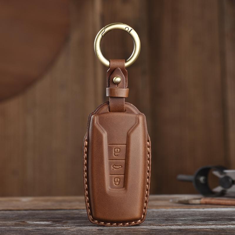

Кожаный чехол для ключа, чехол для стайлинга автомобиля, защитный чехол, аксессуары, брелок для ключей для Volkswagen Vw Touareg 2018 2019 2020 2021 коричневый