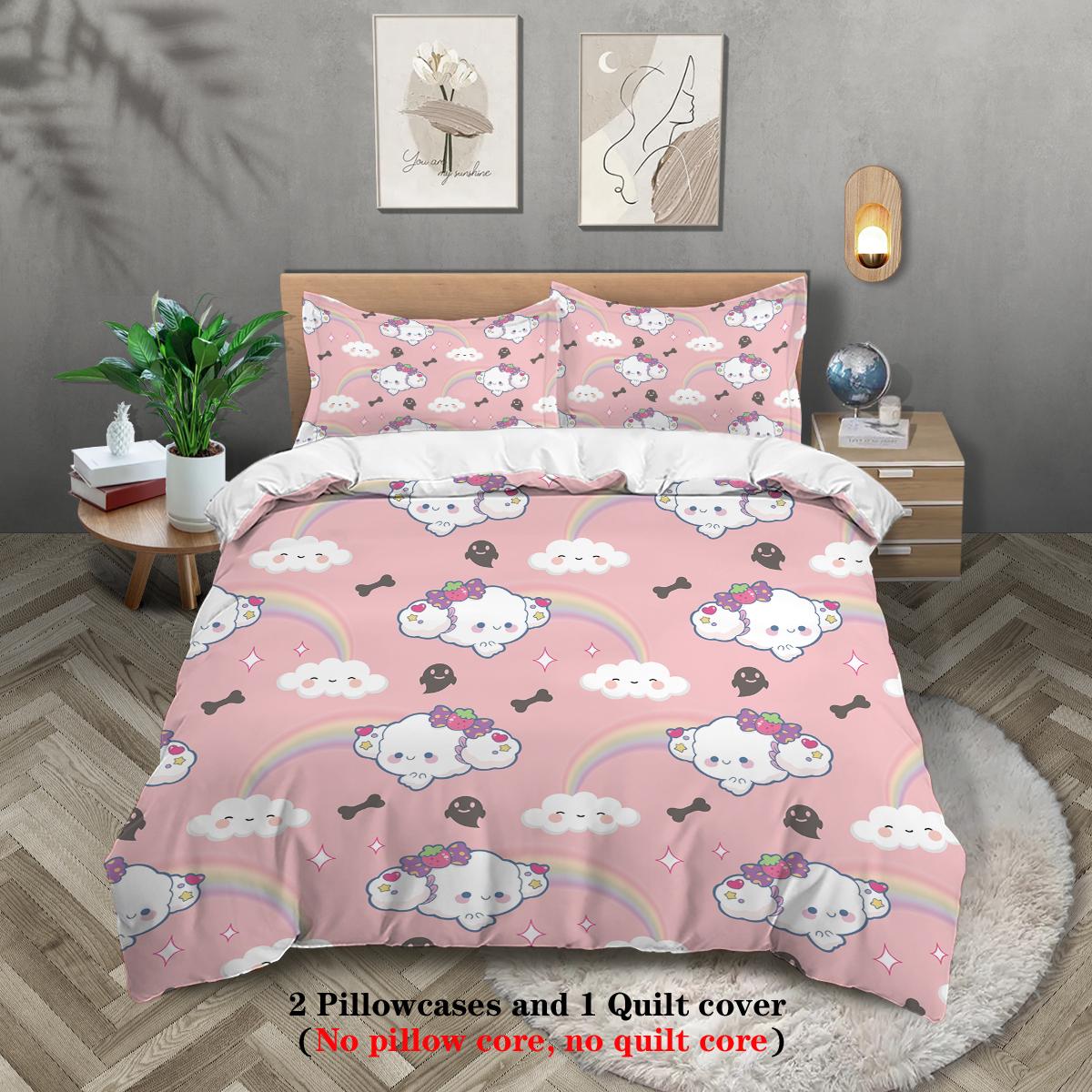 

3pcs pink cute dog themed pattern printed bedding set, 1*duvet cover+2*pillowcase,for teenagers and adult bedroom, birthday gift 135x200cm-EU-Single