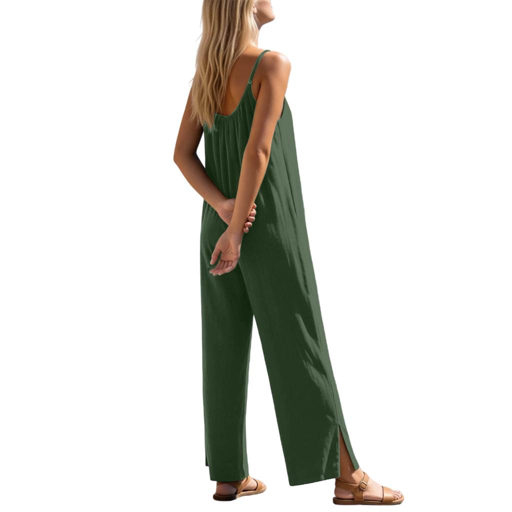 Women's  V-neck Waist Cinched Fashionable Jumpsuit Wide Leg Pants
