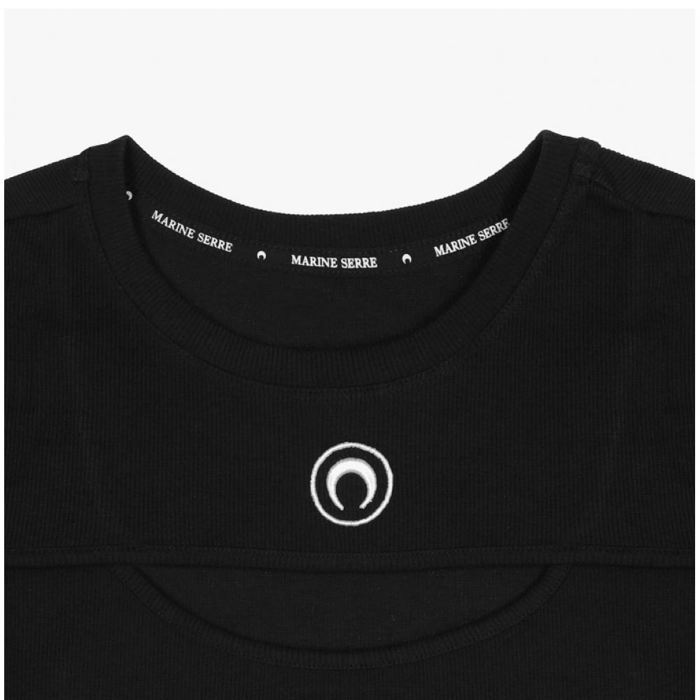 Marincer Wtt023a Cjer0011 Bk99 Moon Logo Embroidery Cutout Women S Short Sleeve Tee