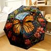 Butterfly Garden Stained Glass Umbrella 8-Frame for Travel, Camping, Casual Lightweight Portable Umbrella, Essential for Every Family Holidays Gift