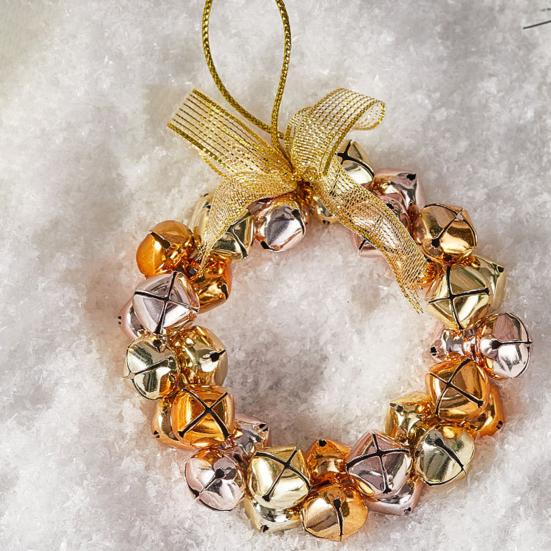 Bell Wreath Christmas Beaded Bell Wreath with Bow Small Jingle Bell Garland Ornament for Christmas Home Tree Decor