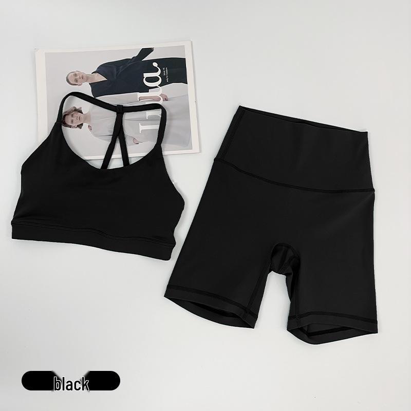 

Бестселлер Европейско-американский Комплект Шорты для Йоги и Сексуальный Бюстгальтер с Треугольной Спиной - Ощущение Обнаженности, Высокая Посадка, Подтягивающий Бедра L