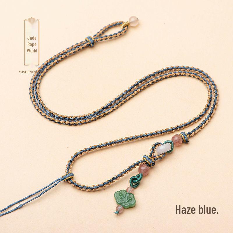 Adjustable Hand-Woven Hetian Jade Pendant Necklace with Auspicious Cloud Design