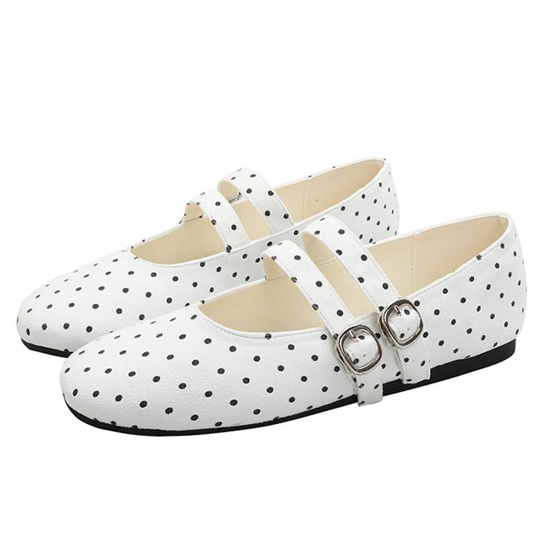 

Туфли балетки женские с ремешком в горошек, с удобной мягкой подошвой, Мэри Джейн, лоферы для ходьбы, уличный стиль, обувь для танцев 41 белый