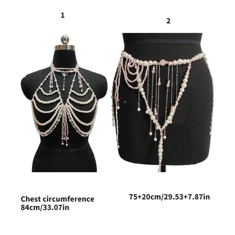 Adjustable Pearls Body Jewelry Body Chain Decoration for Trendy Women Strapless Dresses and Casual Stylish Outfits