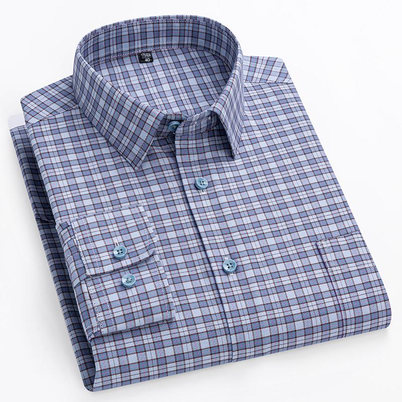 Men's Shirt Long Sleeve 100% Pure Cotton Oxford Dress Shirts Striped Regular Fit Casual Soft Male Blouse Clothing 11XL 10XL 9XL