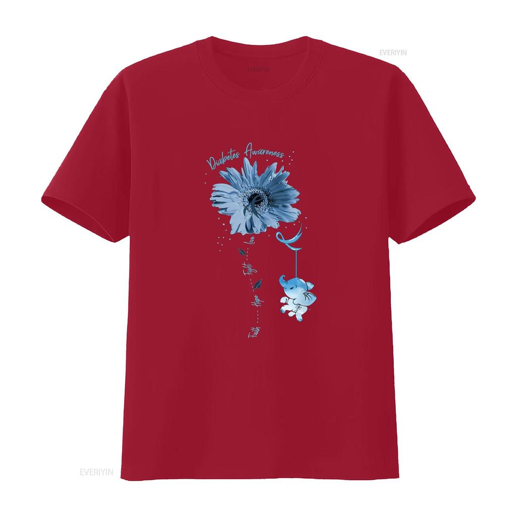 Faith Hope Fight Love Elephant Sunflower Diabetes Awareness T Shirt vintage Washed Slightly Breathable Comfortable graphic