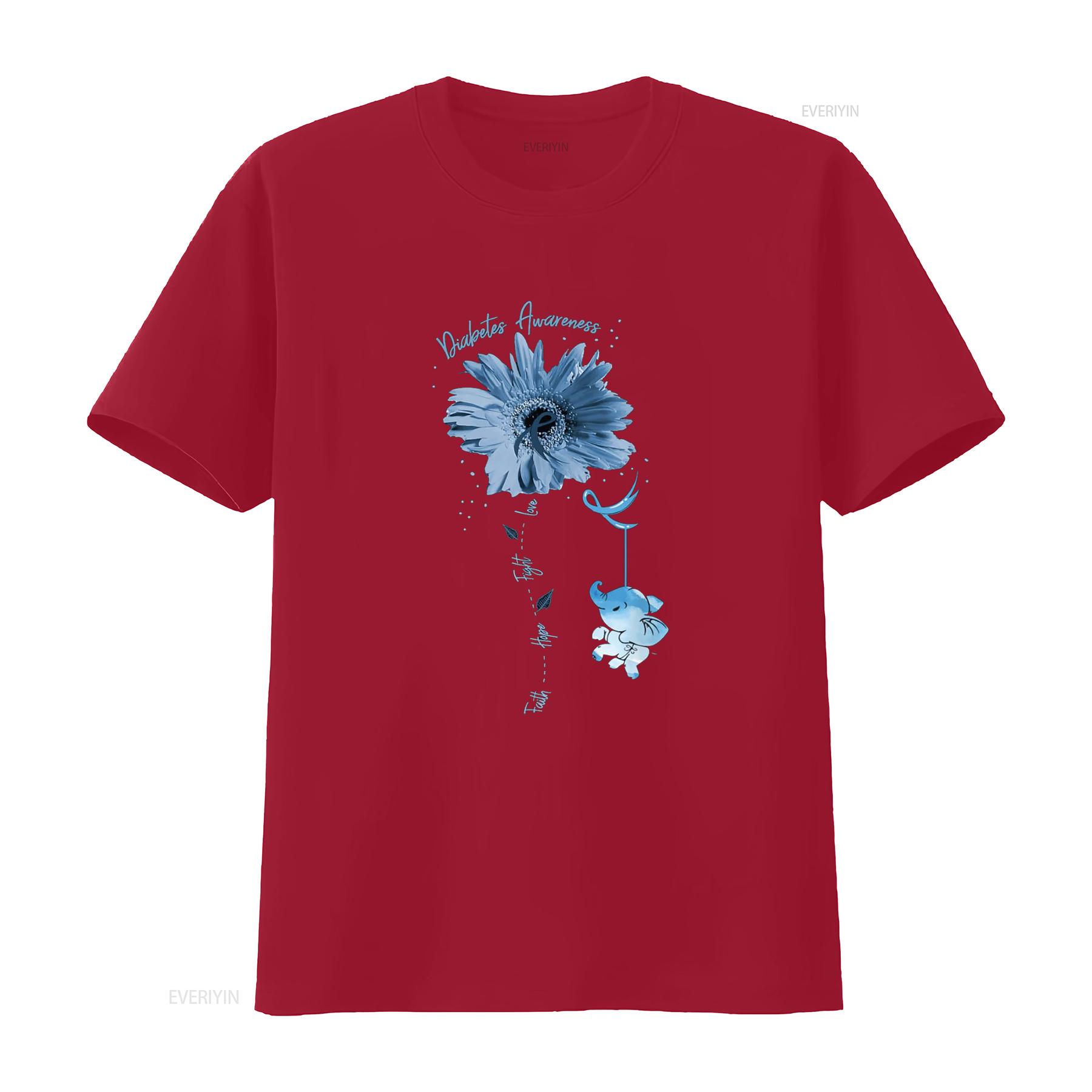 Faith Hope Fight Love Elephant Sunflower Diabetes Awareness T Shirt vintage Washed Slightly Breathable Comfortable graphic S