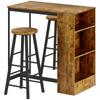 Industrial Bar Table Set for 2, 3 Pieces Pub Table and Bar Stools with Storage Shelf for Kitchen