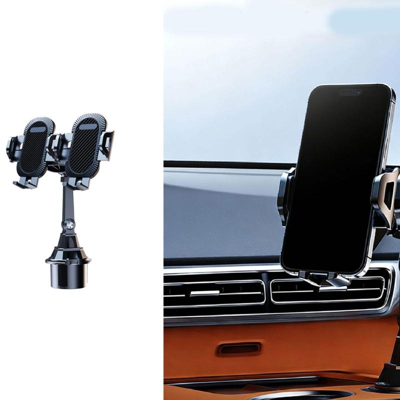 Vehicle Cup Holder Mount Phone Holder Double Adjustable Head For 4.7in to 7.2in Device Silicone Pad Smartphone Stand
