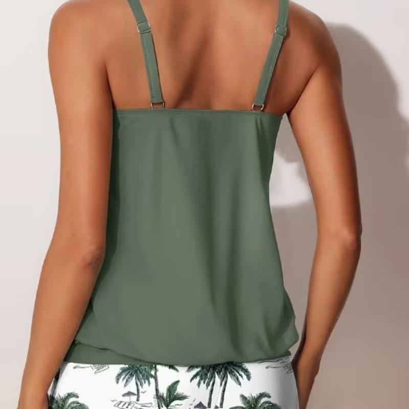 Europa y Estados Unidos para Traje de Baño de Impresión Dividida Mujer Alto Sentido de Gama Talla Grande Holgado Vacaciones en Aguas Termales Traje de Baño Tankini Mujer