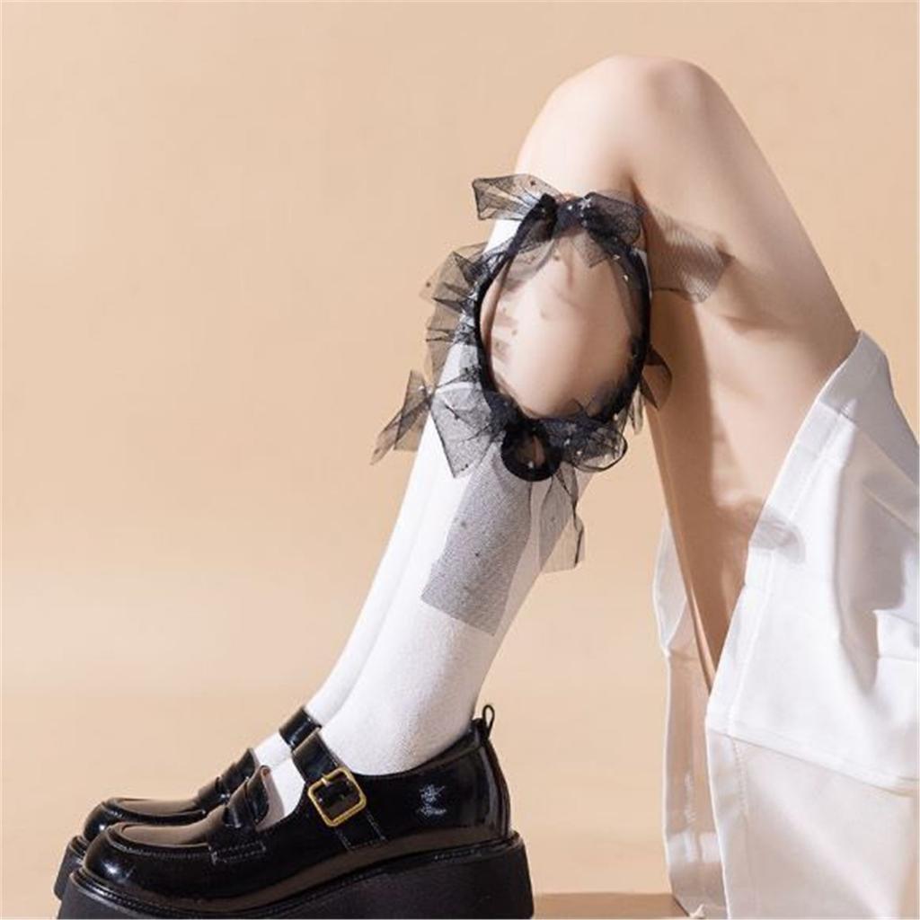 Simple Bow Knee High Socks Cotton Calf Socks Sweet Knee High Stockings Lolitas Princess Socks for Womens Girls Gifts