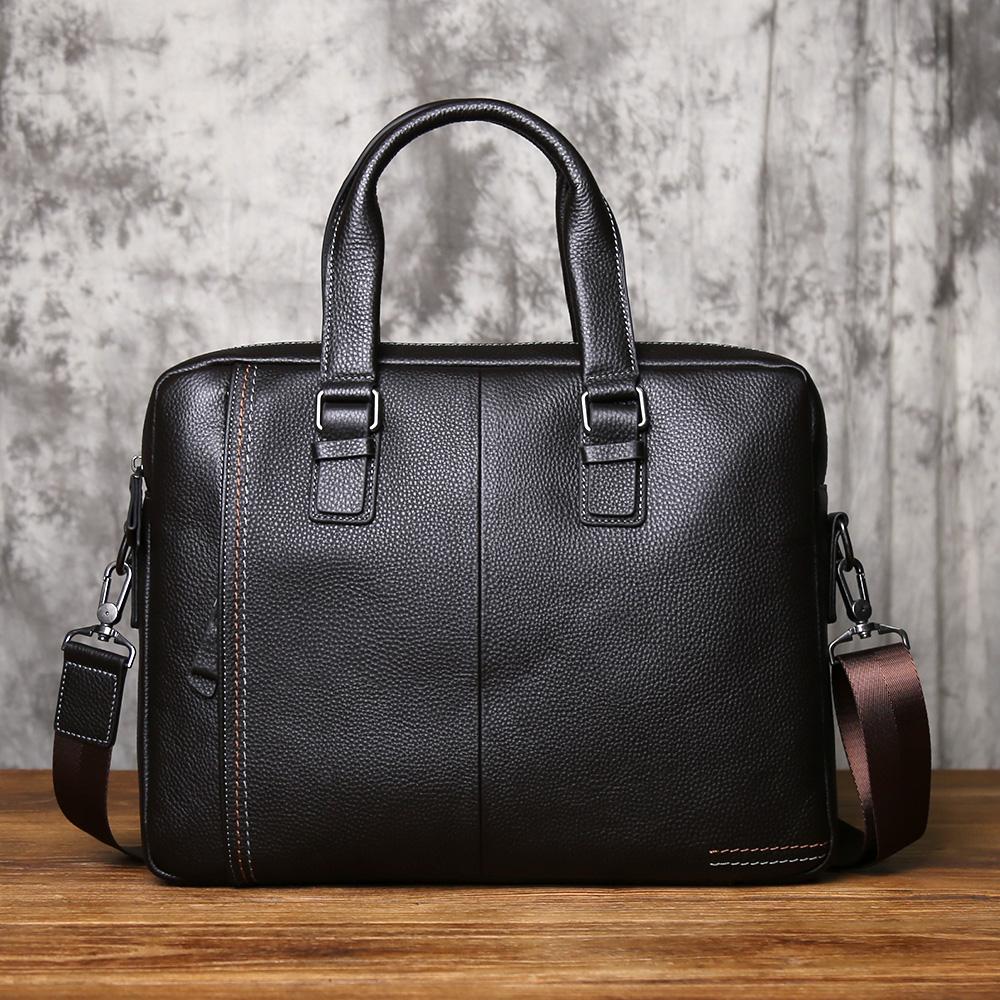 NZPJ Genuine Leather Men Briefcase Top-Grain Cowhide Business Handbag Casual Shoulder Crossbody Bag Suitable For 15-inch Laptops