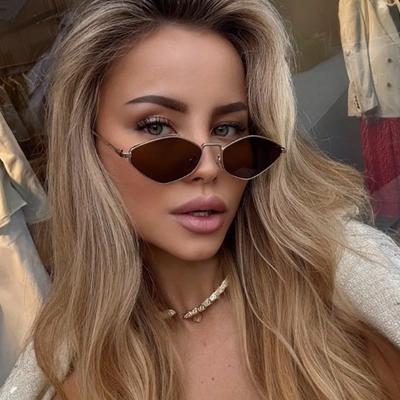 2 Stück Kleine Rahmen Polygonale Sonnenbrille Damen Luxusmarke Steampunk Metallrahmen Sonnenbrille Damen Rhombus UV400 Brille