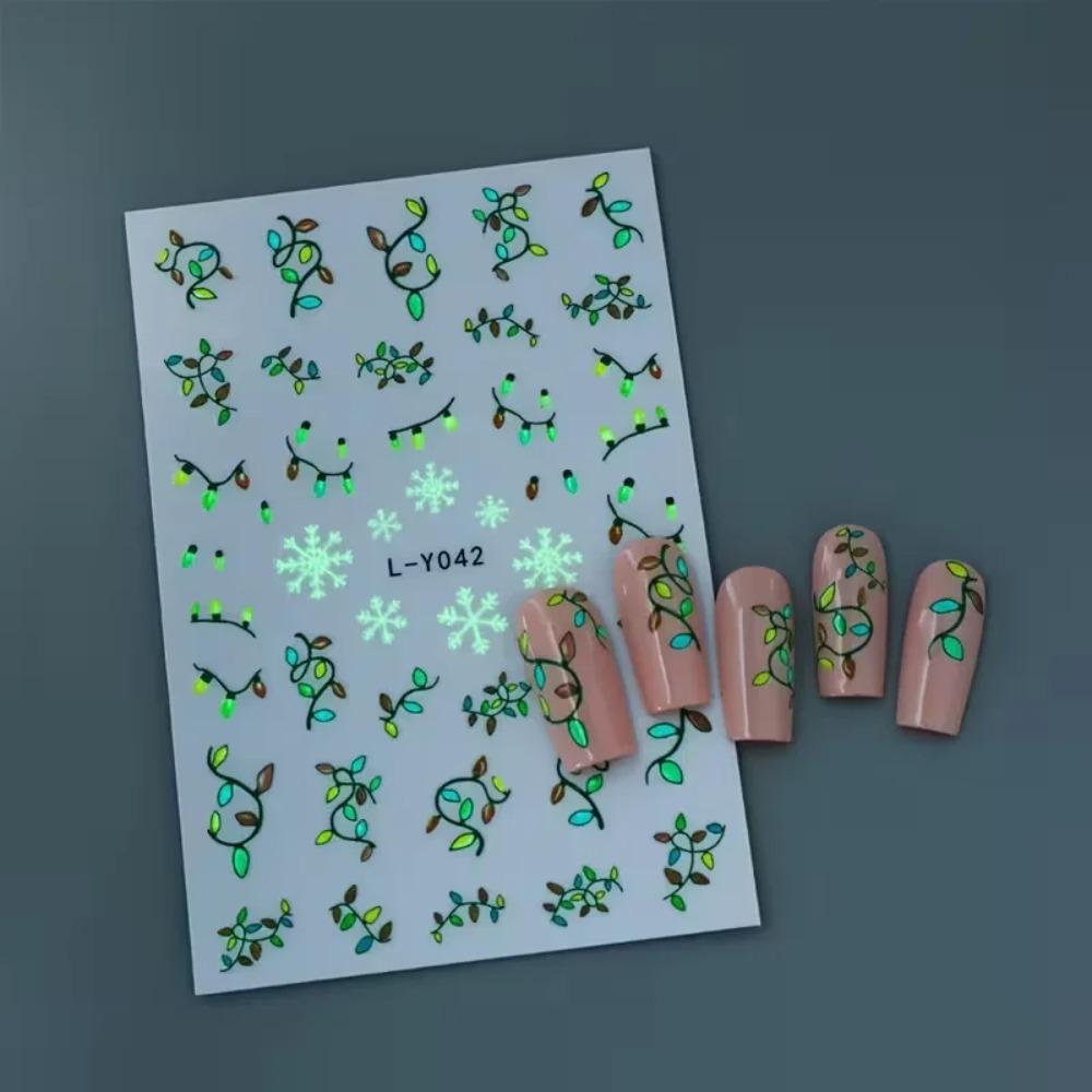 Luminous Lanterns Christmas Nail Art Stickers Colored Light Bulbs Christmas Tree Gingerbread Man Snowflake Nail DIY Decoration