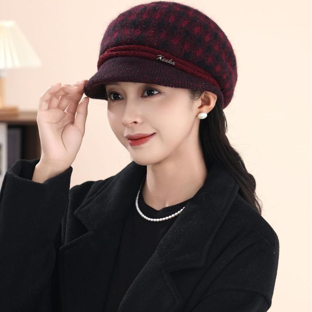 Șapcă elegantă caldă de lână tip șapcă de băiat de ziar: Căciulă tricotată retro, confortabilă și versatilă pentru bărbați și femei vârstnici