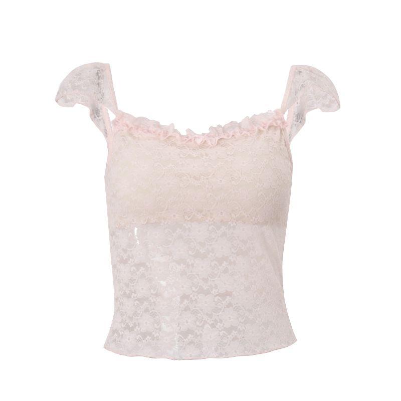 

Fashion 2025 Women s Clothing Young Adult Pink Inner Vest Sexy Lace Lightweight Breathable Slimming Pure Desire Sling Tops Pink S