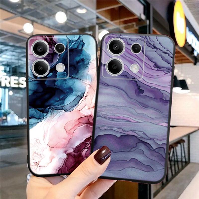 Marble Patterned Soft Black Silicone Phone Case For Xiaomi Redmi Camera Shockproof Protective Rubber Bumper Cover For Redmi Note 13 Pro 13C Cases