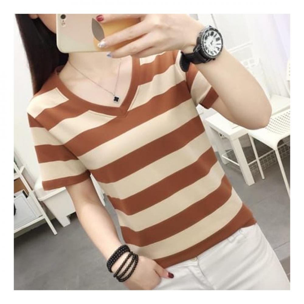 NaVaVa Casual STriped V Neck ShorT sleeVe T shirT nT1752
