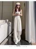High-Waisted Sweet Lace Patchwork Wide-Leg Pants for Women - Loose-Fit Drawstring Trousers for Spring & Autumn