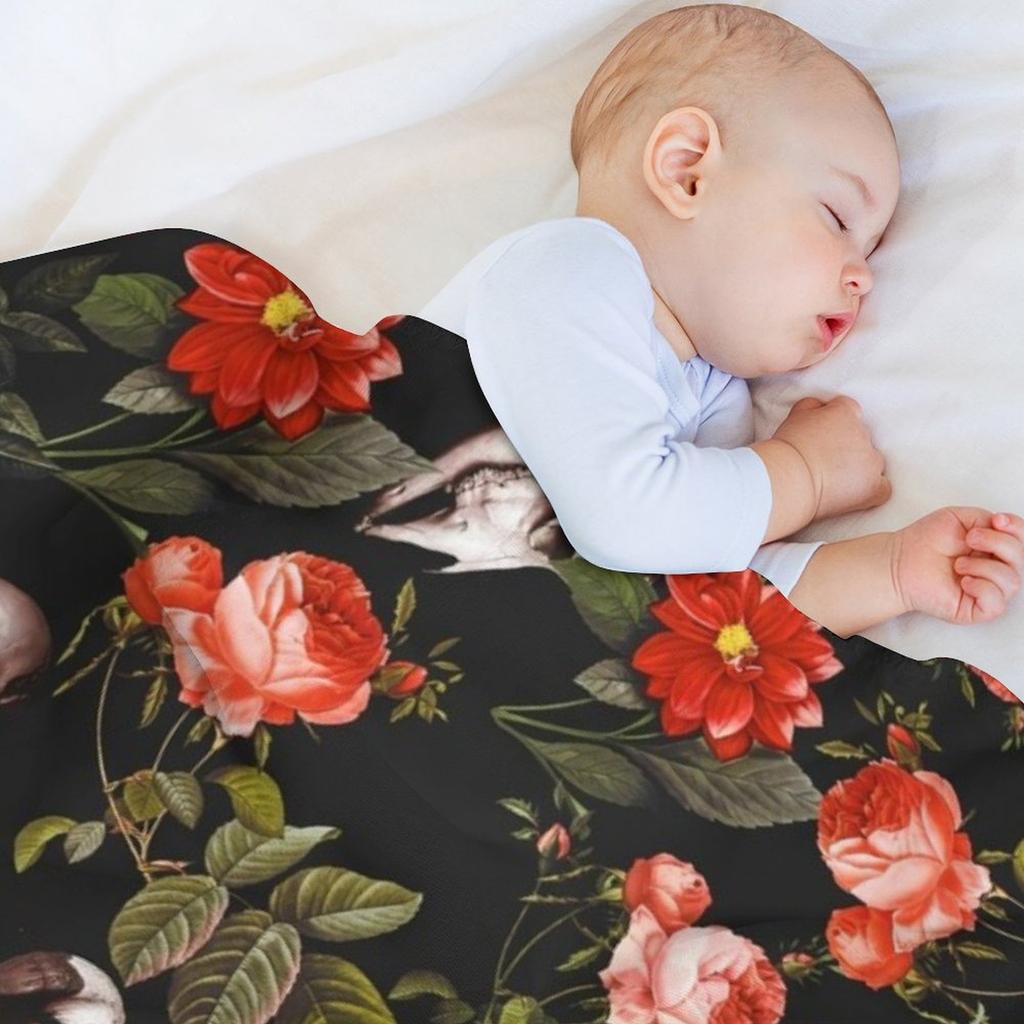 Skull and Floral Pattern Throw Blanket No Pilling Soft Warm Blanket for Bed