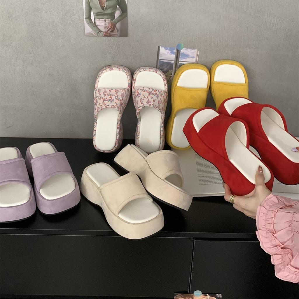 Muffin thick-soled one-word cool slippers women's shoes casual wear new versatile retro red sandals