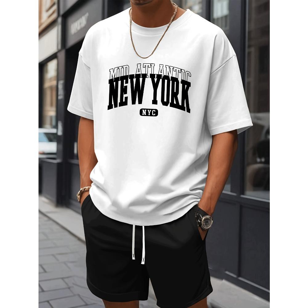 New York Men's Short-Sleeve T-Shirt and Shorts Set Relaxed-Fit Casual T-Shirt Creative Streetwear T-Shirt Unique Casual Apparel