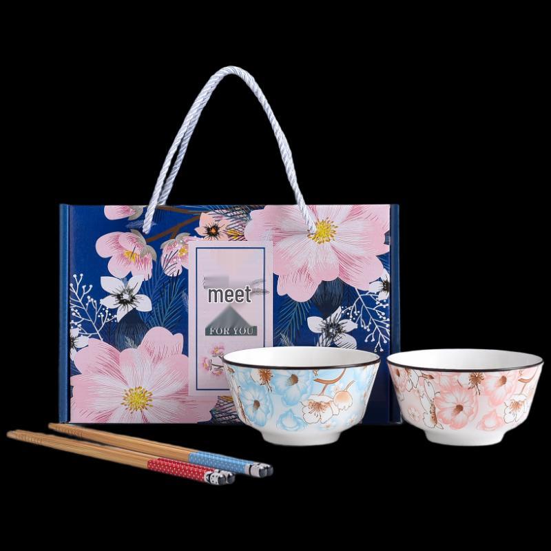 Jasmine Blossom Ceramic Bowl & Chopstick Set