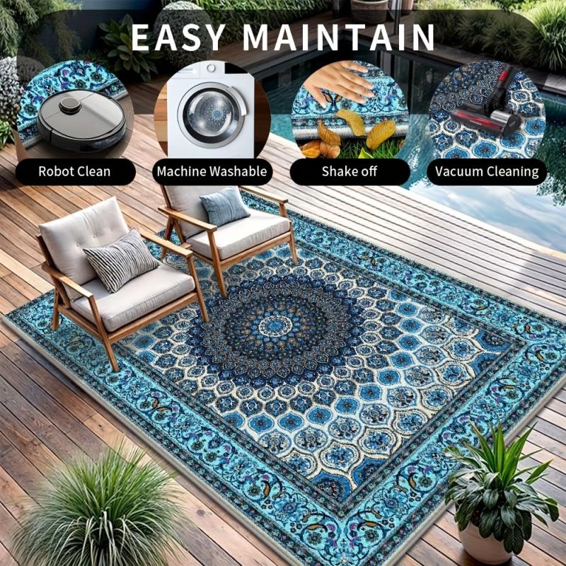 VIKAMA Nordischer Geometrischer Outdoor-Teppich - Waschmaschinenfester Sofabodenmatte für Wohnzimmer Terrasse Camping Picknick Heimdekoration