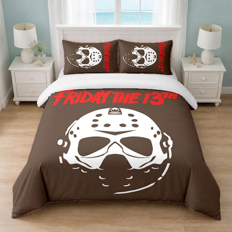 Freitag der 13. Jason Voorhees Schlafzimmer 3-teiliges Bettwäsche-Set Weiches Bettlaken Kissenbezüge Heim-Bettwäsche Dekoration