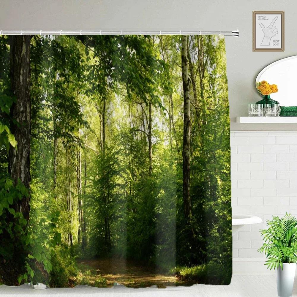 Refreshing Spring Scenery Shower Curtain Waterproof Landscape Shower Curtain With 12 Hooks Bathroom Decor Bathroom Accessories
