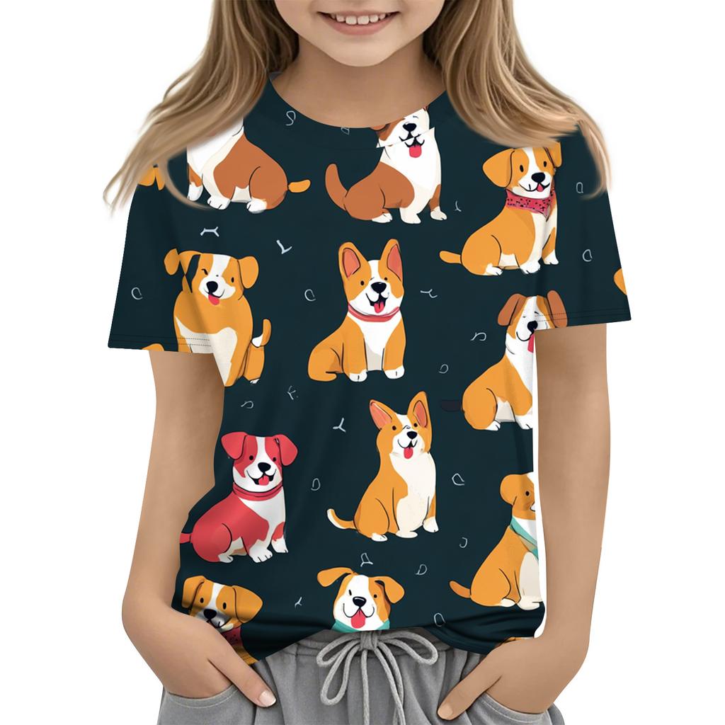 Children's Printed Round Neck Short Sleeved Casual T-shirt