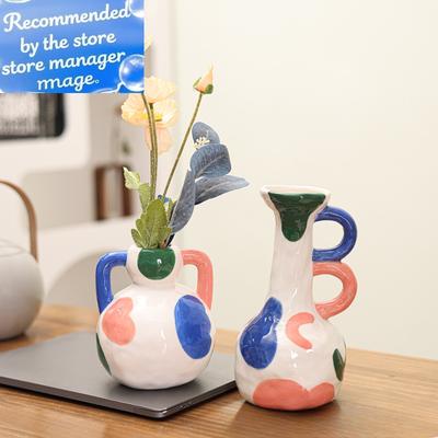 Vaso Cerâmico Decoração Sala de Estar Criativo Bloco de Cor Pintado Nicho Vasos de Flores