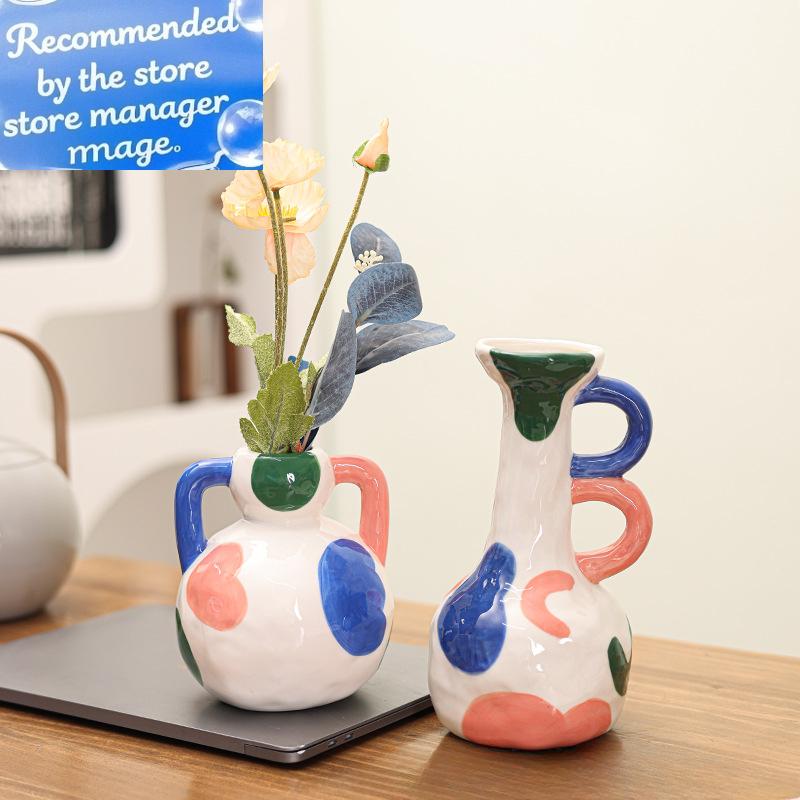 Ceramic Vase Living Room Decoration Creative Color Block Painted Niche Flower Ware