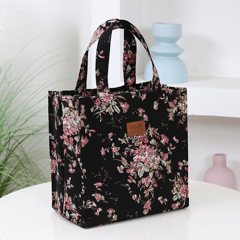 

Vintage Large Capacity Handbag with Lunch Box Storage Bag for Work Commuting Shopping Portable Mother Cloth Tote Bag