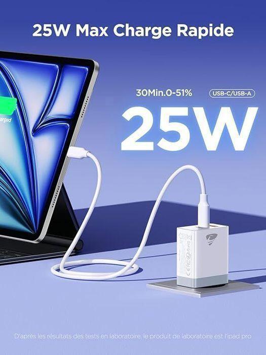 Chargeur usb c - aioneus - 25w - charge rapide - compatible iphone et samsung - protection multiple