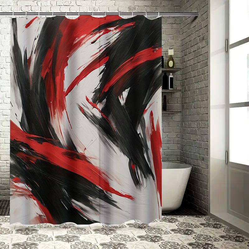 

Modern Art Shower Curtain Set White Bath Tubs Decorative Bathroom Liner For Home Decor (Red Black Gray) W60H190(CM)-1 Pcs