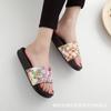 Summer new flat bottom one-word mop fashionable versatile thick soft bottom non-slip flower cloth leather beach cool slippers women's tide