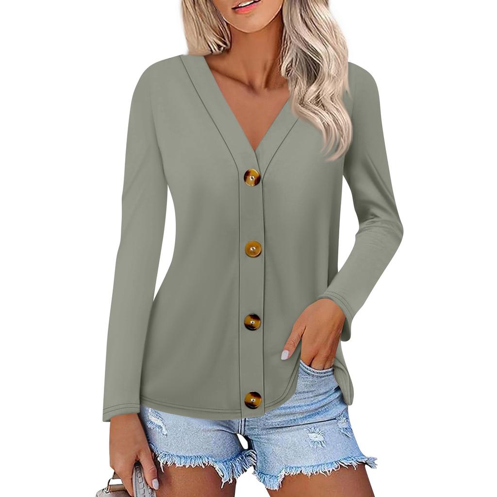 Damenmode Lässig Einfarbig Button-Down Hemd Langarm Oberteile