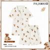 Summer Women's Japanese-Style Cute Teddy Bear Pajamas, Short-Sleeved Loose Cardigan, Casual Homewear Set.