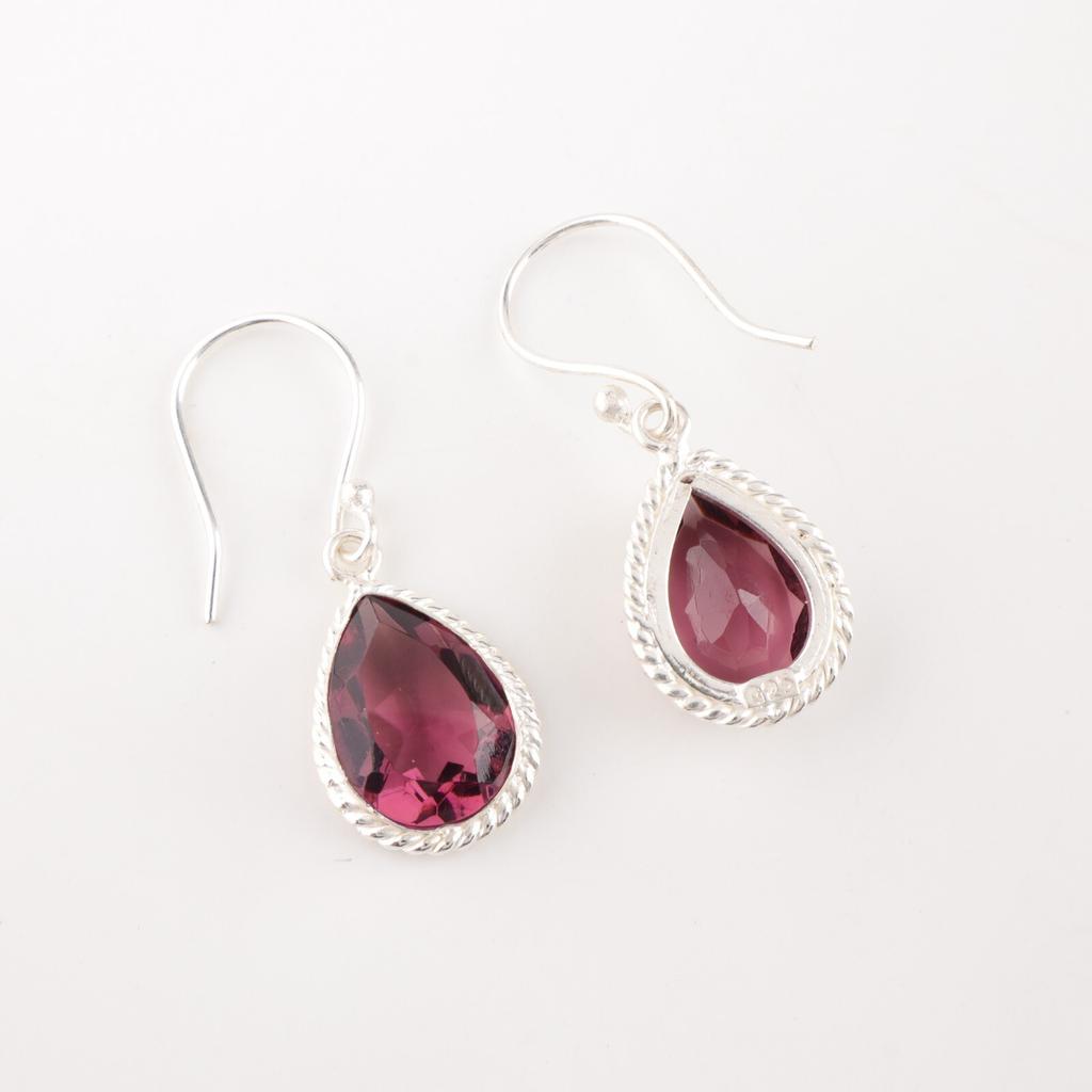 Natural Rhodolite Gemstone 925 Sterling Silver Jewelry Handmade Earrings 1.40" EE-9-37