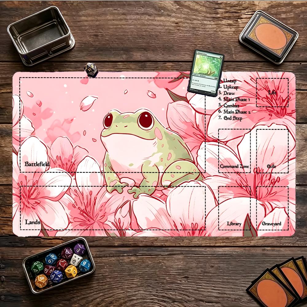 Cartoon Cute Cherry Blossom Frog Gaming Mouse Pad Playmat 24x14 Mtg Tcg Office Desk Mat For Work Game Pc Laptop Rug Mousepad