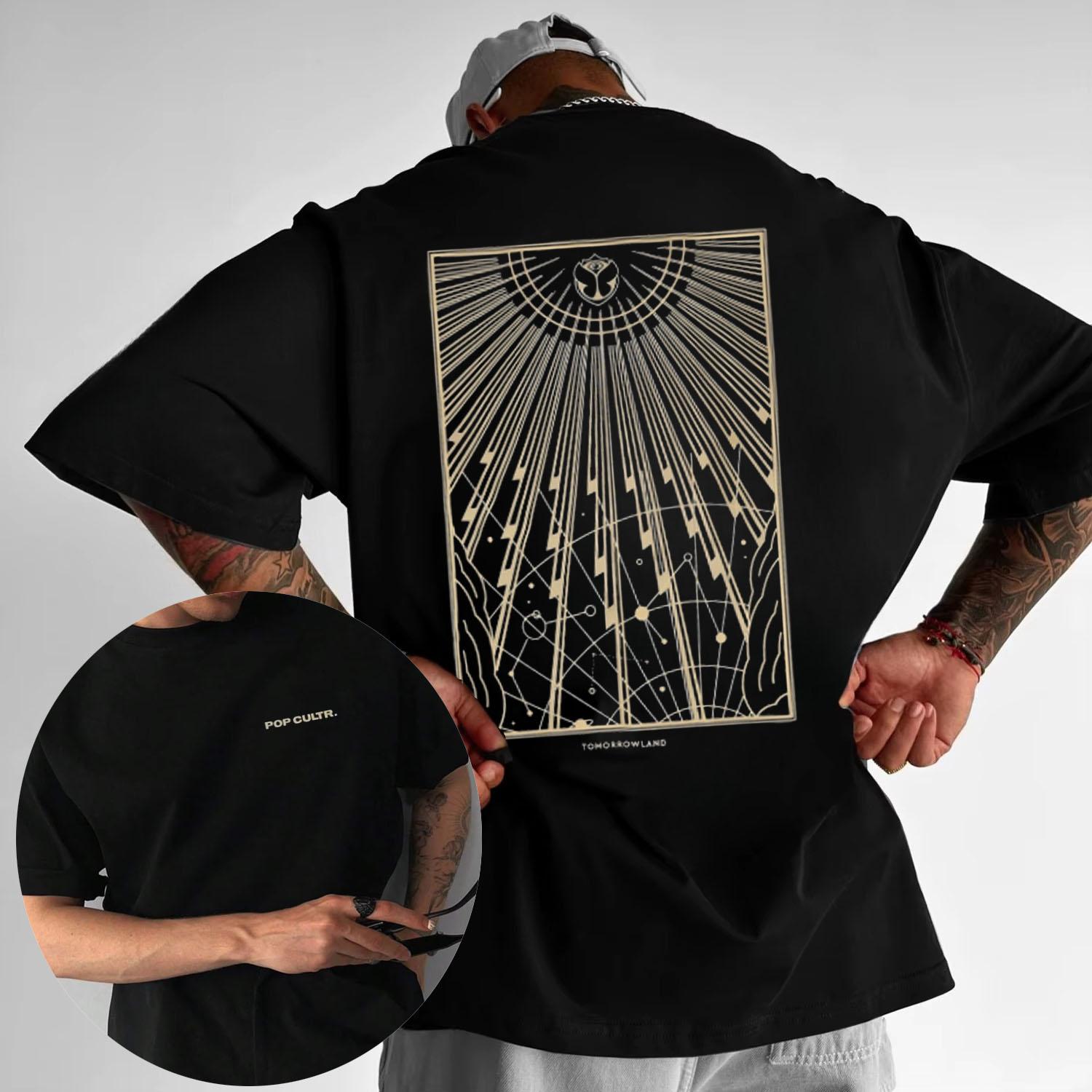 Summer 2025 Mens Abstract Sunshine Pattern Tshirt Cosmic Ray Art Printing Casual Cotton Shortsleeved Tshirt Y2k M