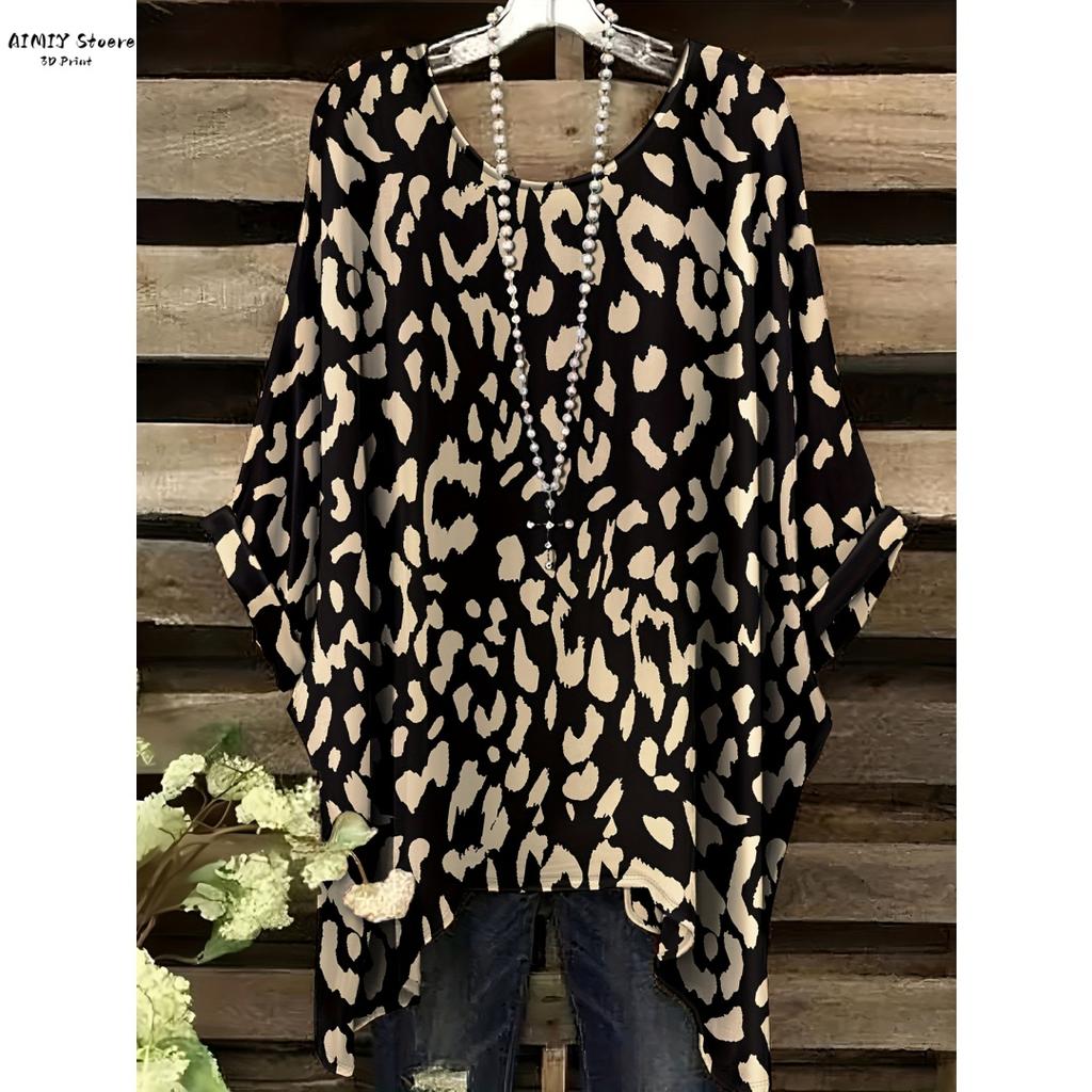 BohemianTunic Top for Women | Elegant Black & White Floral Design Round Nec Flowy Hem Perfect for Casual or Vacation Style