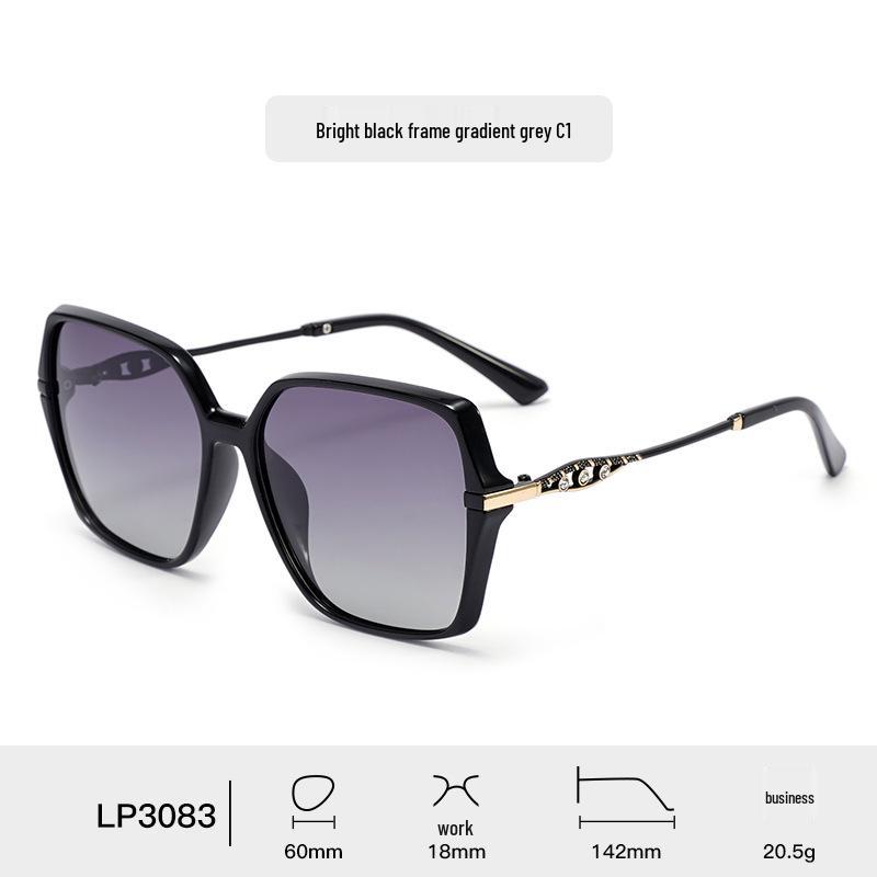 Women's High-End Rhinestone Large Frame Sunglasses with Hollow Zinc Alloy Legs and HD Polarized Lenses