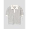 Striped Short Sleeve Sweatshirt Beige