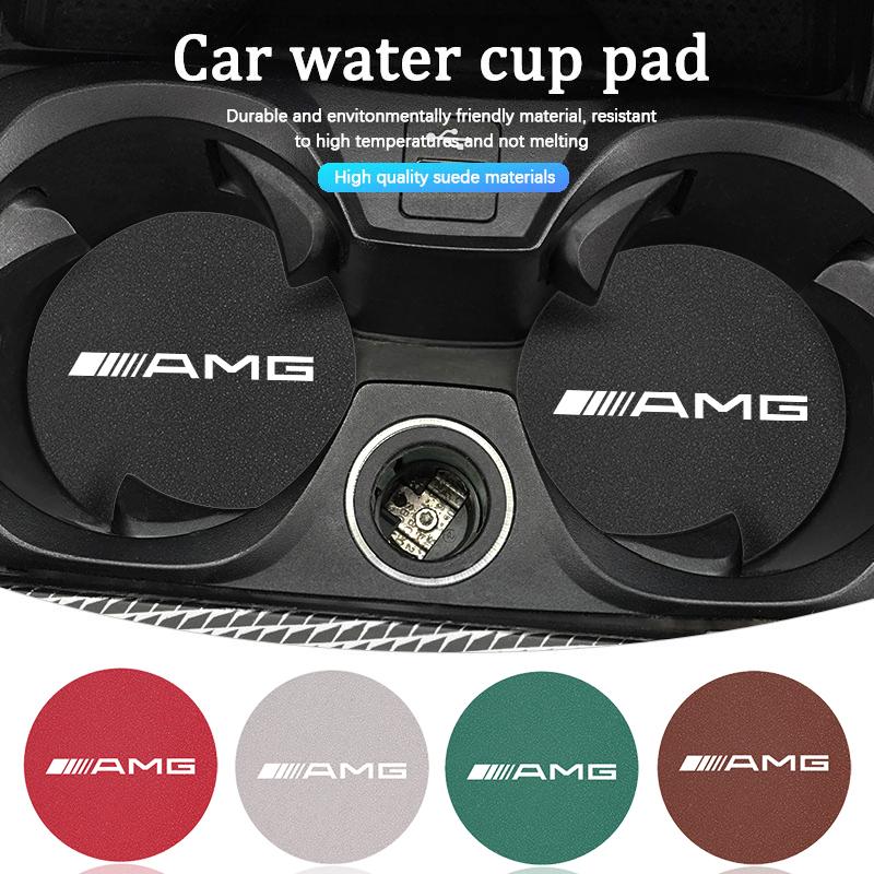 2Pcs Suede Car Coaster Mat Anti-slip Water Cup Pad For Mercedes Benz AMG W204 W205 W203 W211 W212 W213 W206 W210 W220 W221 W222