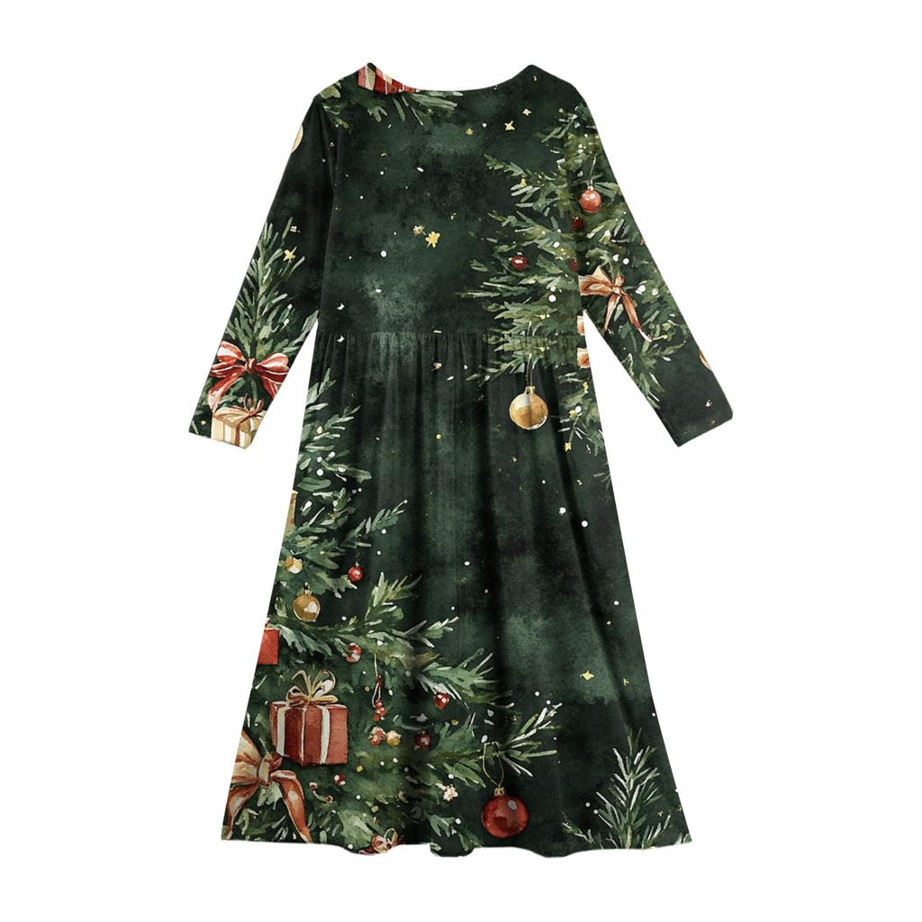 Girls' Maxi Dress - Long Sleeve Pocket Dress Christmas Day